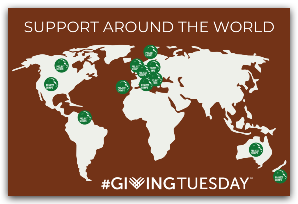 This map shows that people from around the world supported Project Chimps and former research chimpanzees on Giving Tuesday 2018.