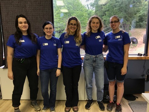 Five summer interns inside the Project Chimps admin office