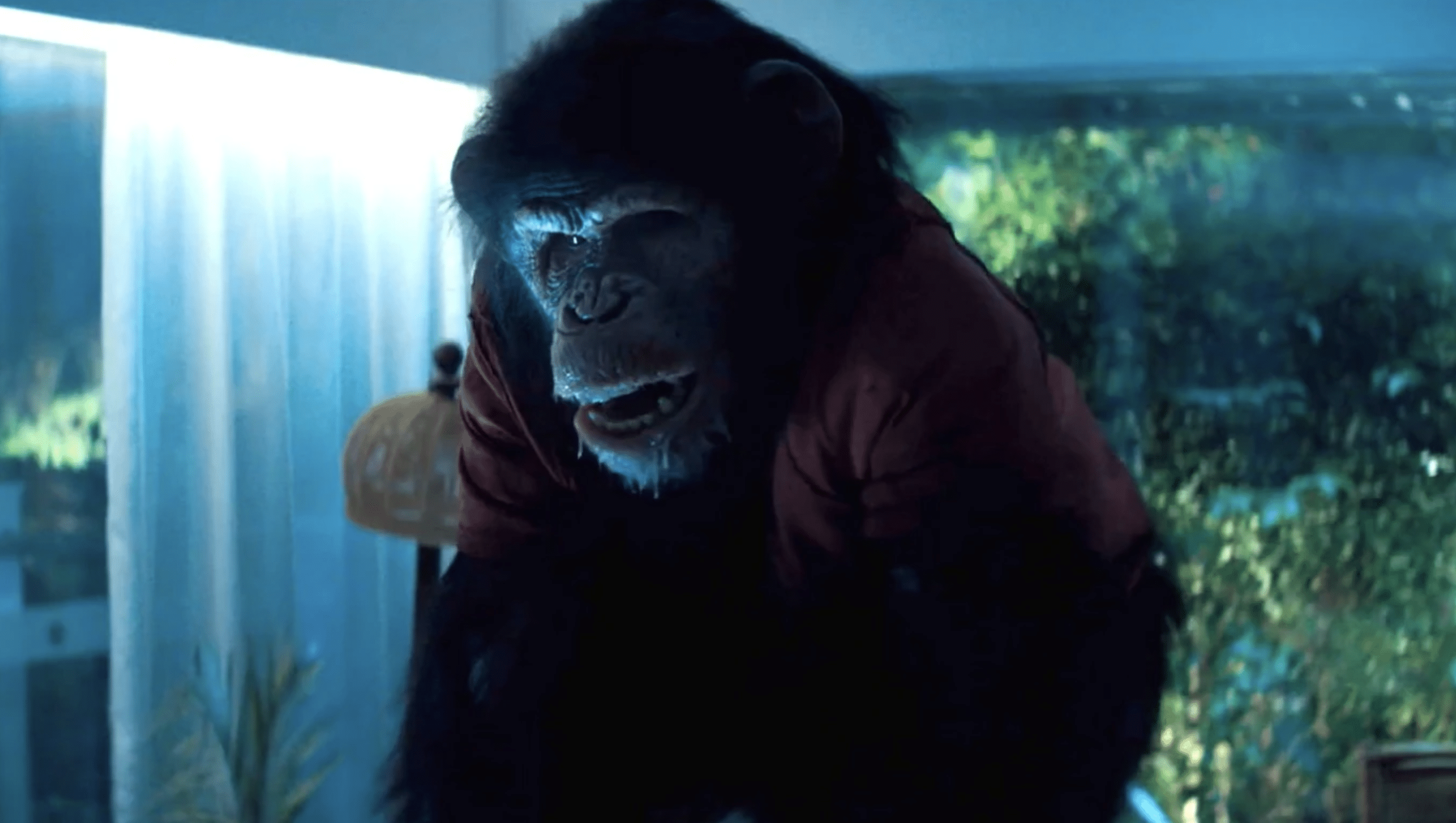 Still image of Ben appearing to be foaming at the mouth from Primate (2026) directed by Johannes Roberts.